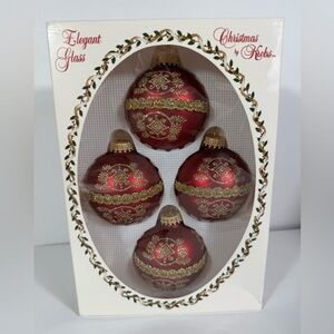 Elegant glass Christmas burgundy, gold ornaments by Krebs